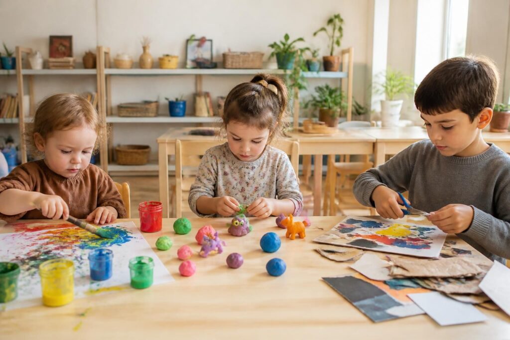 Peinture, pâte à modeler, collage : les activités créatives par âge