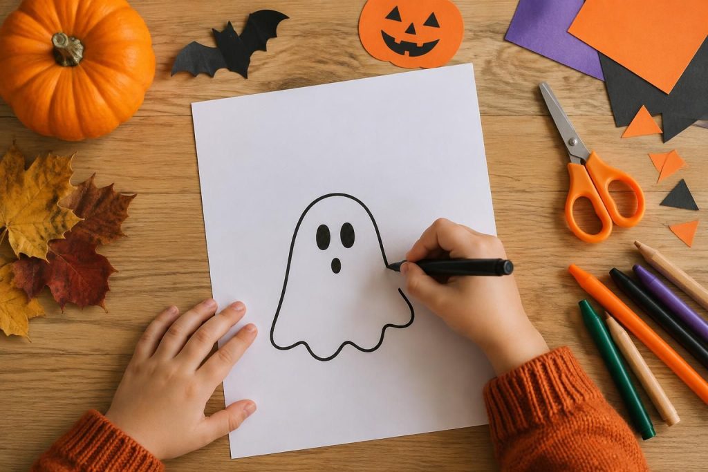 Dessin fantôme facile : tutoriel pour un bricolage d’Halloween simple